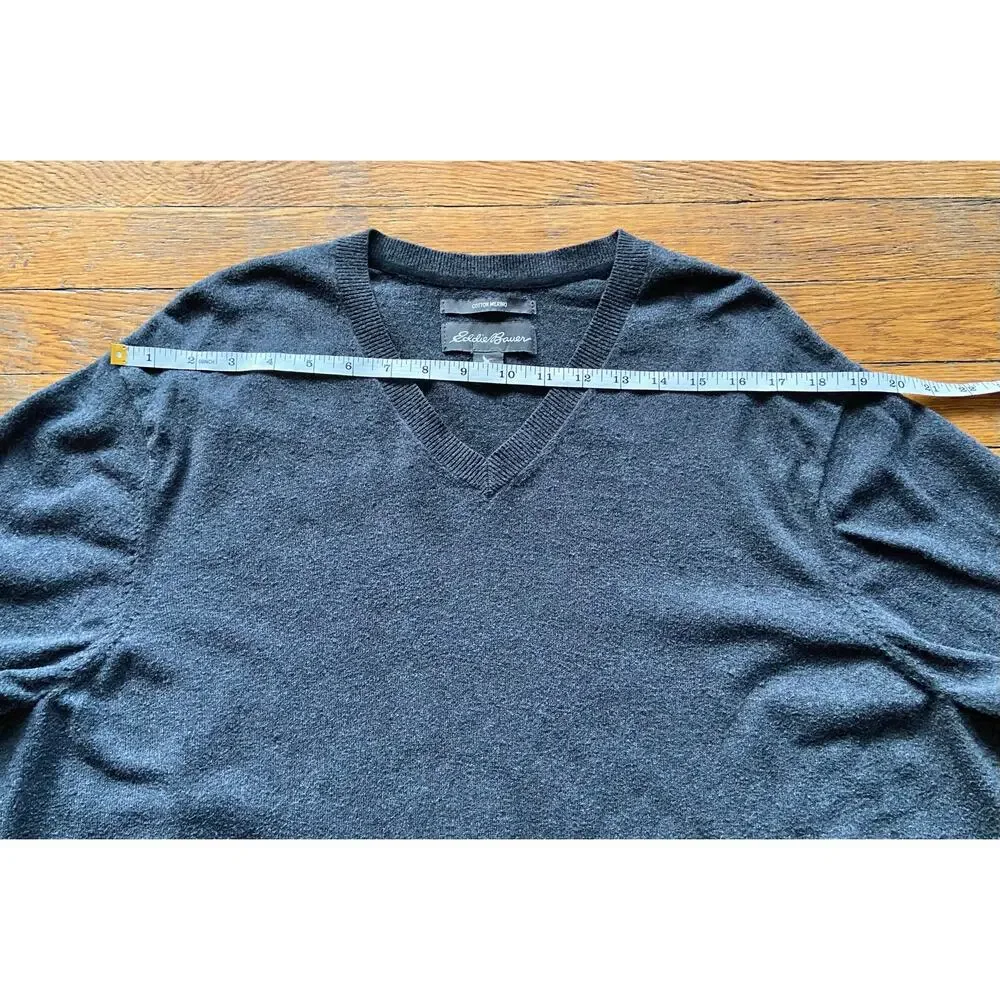 EDDIE BAUER Gray Cotton Merino Wool V-Neck Sweater Mens sz 2XL